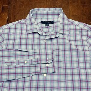 Mizzen+Main Leeward Shirt Mens L Blue Purple Plaid Trim Fit Performance Stretch
